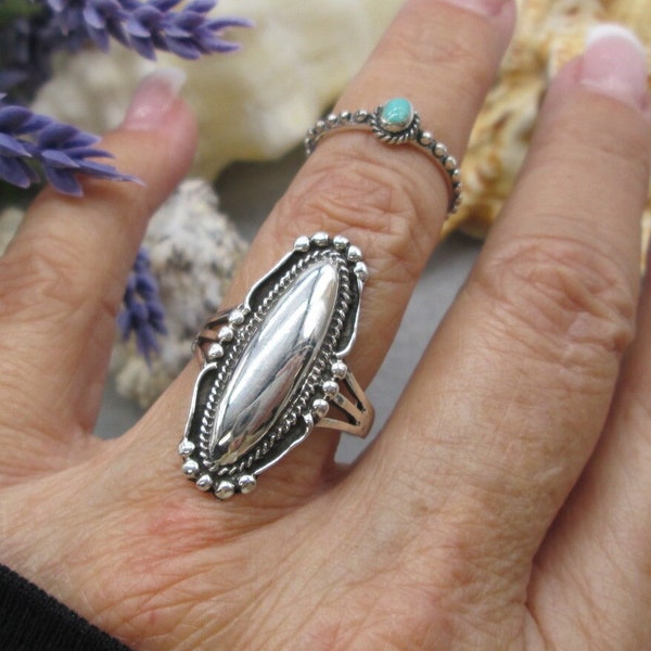 925 Sterling Silver Native American Braided Oval Ring with Raindrops> 1 1/8" Long>Beautiful Detailing,925 ring,Southwestern ring,Sterling