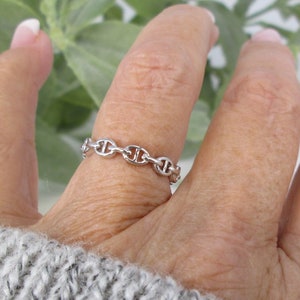 Sterling Chain Link Ring&gt;Dainty 925 Silver Chain Ring,Mariner Chain Band,Narrow Silver Chain Band,Thin Chain Link ring,925Mariner Chain ring