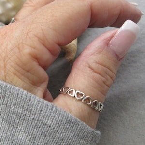 Sterling HEART ETERNITY Band&gt;925 Heart Ring,Heart Jewelry,925 Sterling Silver Heart ring,Eternity ring,Heart ring,Sterling Narrow Band