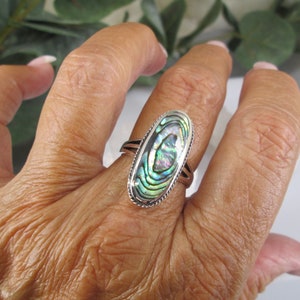 Genuine Abalone Shell Ring>925 Sterling Long Abalone Ring,925 Abalone Shell Rings,Sterling Silver Ring,Abalone Shell,Beachy