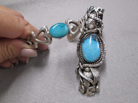 Native American Genuine Turquoise SNAKE Ring>925 … - image 1