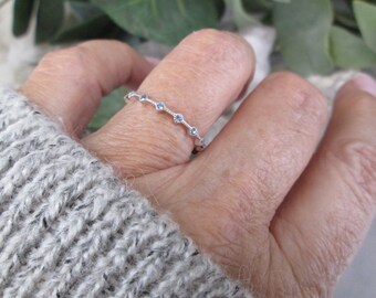 Dainty 925 Sterling AQUAMARINE Eternity Ring>925 Aquamarine Ring,Thin Silver Aquamarine Ring,Anniversary,Wedding,Birthstone ring,Non Tarnish