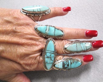 Native Genuine Turquoise 925 Ring>Signed Sterling Silver Turquoise Ring,925 Turquoise ring,Southwestern ring,Native InlayTurquoise ring