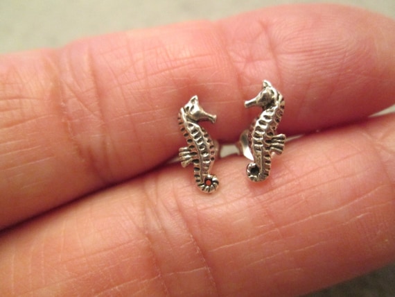 Sterling SEAHORSE Stud Earrings>Seahorse Earrings,925 Sterling Seahorse Earrings,925 Sterling Studs,925 Seahorse Studs,Ocean,Marine Life