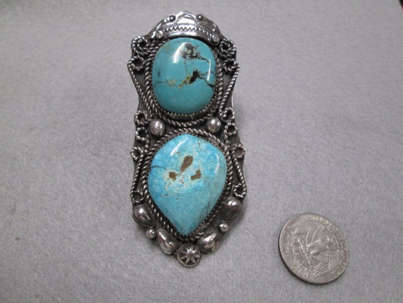 Native American Sterling Genuine Turquoise Ring>9… - image 6