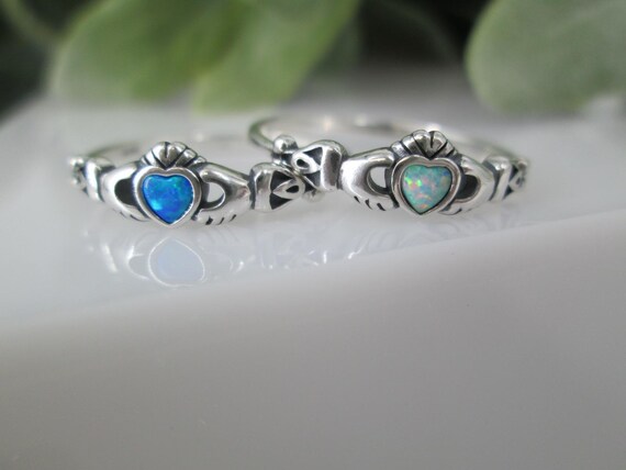Tiny Claddagh Ring,925 Sterling Opal Claddagh Rin… - image 3
