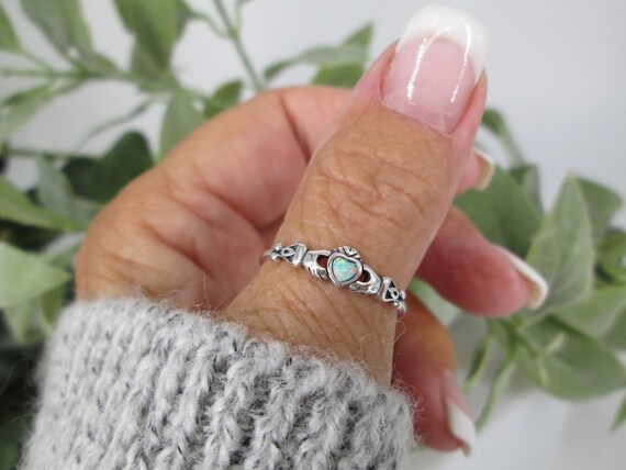 Tiny Claddagh Ring,925 Sterling Opal Claddagh Rin… - image 4