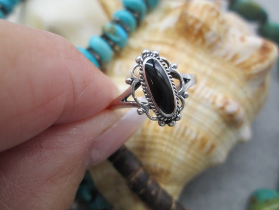 Sterling Black Onyx Ring>925 Sterling Dainty Nati… - image 2