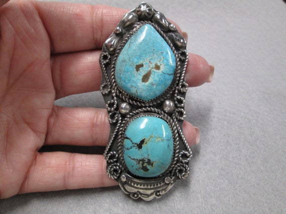 Native American Sterling Genuine Turquoise Ring>9… - image 9