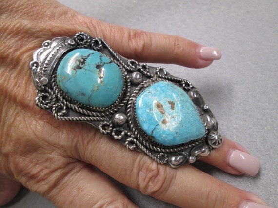 Native American Sterling Genuine Turquoise Ring>9… - image 1