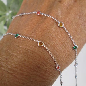 Sterling Silver Multi Color CZ Station Bracelet&gt;Rainbow CZ Thin Chain Bracelet,LGBTQIA+ Bracelet,Stacking Bracelet,Dainty Chain Bracelet