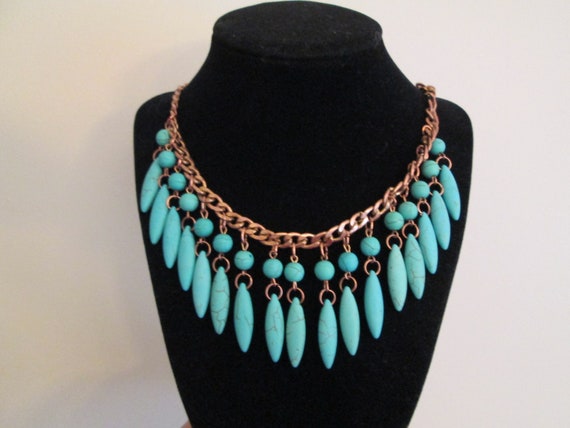 Vintage Copper & Faux Turquoise TRIBAL Necklace>Turquoise necklace,Turquoise Jewelry,Copper Jewelry,Tribal necklace,Southwestern jewelry