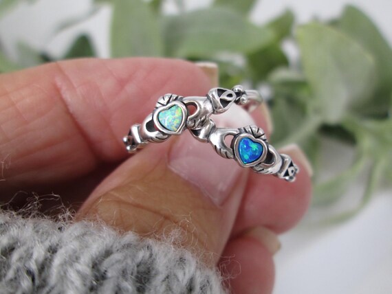 Tiny Claddagh Ring,925 Sterling Opal Claddagh Rin… - image 8
