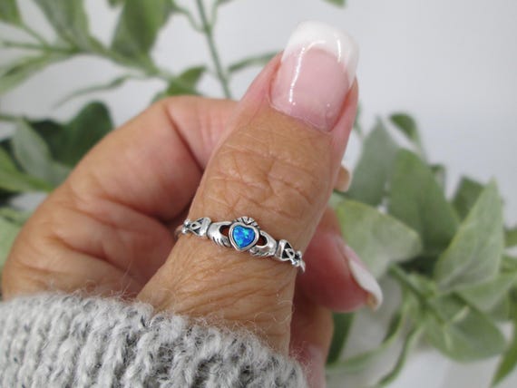 Tiny Claddagh Ring,925 Sterling Opal Claddagh Rin… - image 10