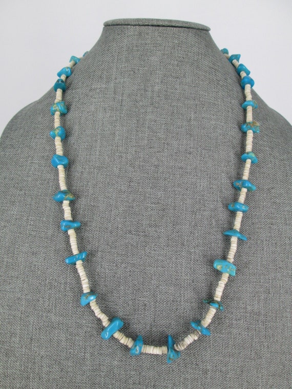 White Heishi Shell and Turquoise Necklace>Native A
