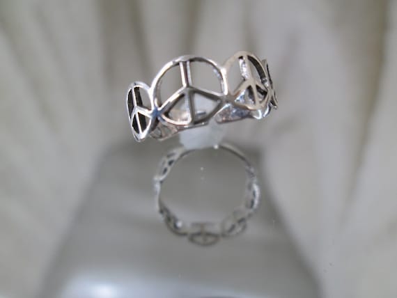 Adjustable Sterling PEACE TOE Ring/MIDI Ring>Peac… - image 1