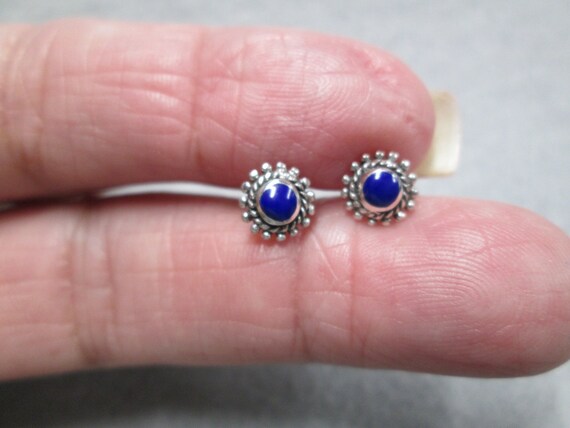 Small Solid 925 Sterling Silver LAPIS Stud Earrin… - image 2