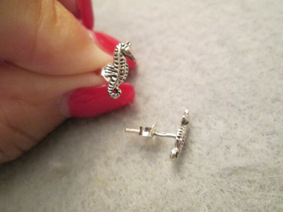 Sterling SEAHORSE Stud Earrings>Seahorse Earrings,925 Sterling Seahorse Earrings,925 Sterling Studs,925 Seahorse Studs,Ocean,Marine Life View 3