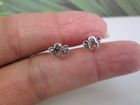 Tiny Sterling Silver OCTOPUS Stud Earrings>Octopu… - image 3