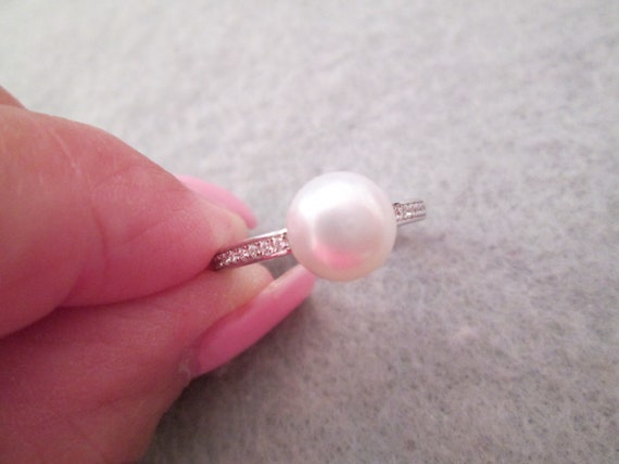 925 Sterling PEARL Ring>Simulated Diamonds>925 Pe… - image 3