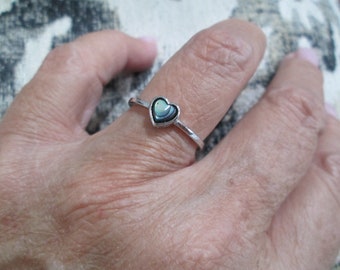 Gorgeous Genuine Abalone Sterling Ring>925 Sterling Silver ring,Genuine Abalone Shell ring,Heart ring,Dainty Heart ring,Love,Minimalist ring
