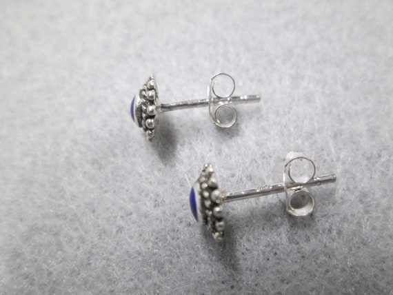 Small Solid 925 Sterling Silver LAPIS Stud Earrin… - image 3