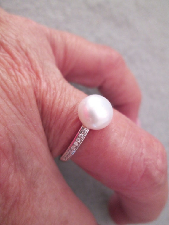 925 Sterling PEARL Ring>Simulated Diamonds>925 Pe… - image 2