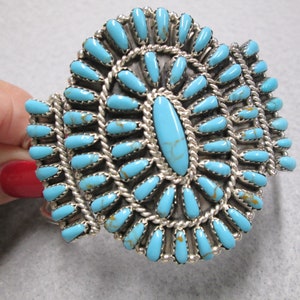 Authentic Signed Navajo Petit Pointe TURQUOISE Cuff&gt;Genuine Turquoise Cuff,Turquoise Bracelet,925 Turquoise cuff,Southwestern jewelry-JNB154