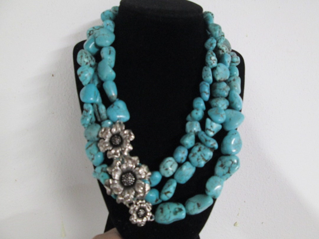 Faux Pearl & Turquoise Stone Triple Layer Necklace w/Star Pendant main image 0
