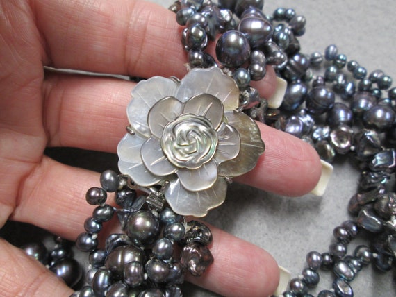 Genuine Cultured Pearl Necklace>5 Strand Gray Pea… - image 3