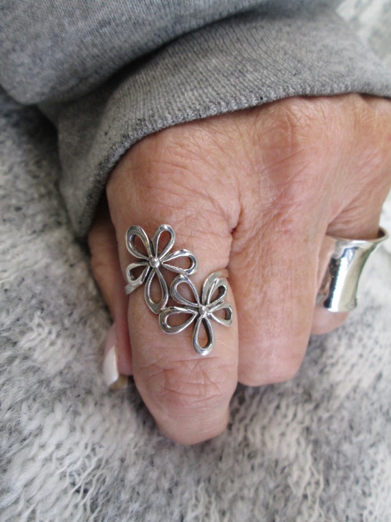 925 Sterling Silver Double FLOWER Ring>925 Flower 