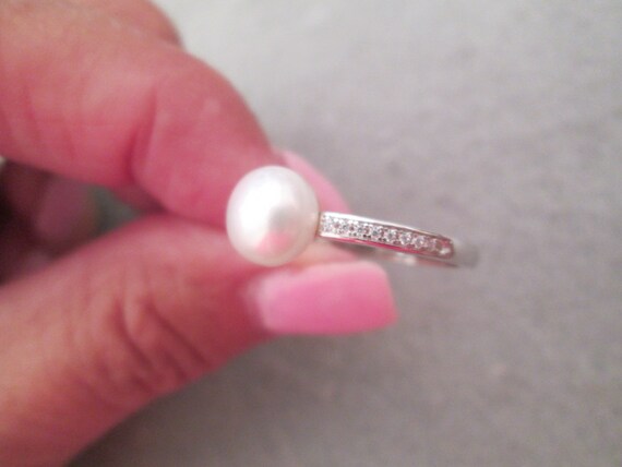 925 Sterling PEARL Ring>Simulated Diamonds>925 Pe… - image 5