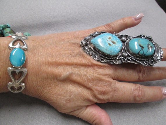Native American Sterling Genuine Turquoise Ring>9… - image 3