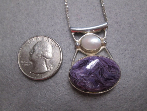 925 Sterling Silver Genuine Charoite & Pearl Neck… - image 3