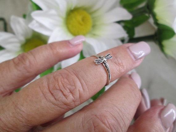 Adjustable 925 Sterling DRAGONFLY TOE Ring/MIDI R… - image 2