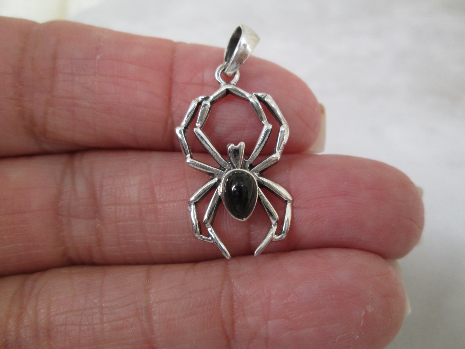 SPIDER Pendant>Sterling Silver Spider Pendant with black ONYX,925 Spider Pendant,Black Onyx Spider,925 Sterling Spider,Spider Charm,Arachnid