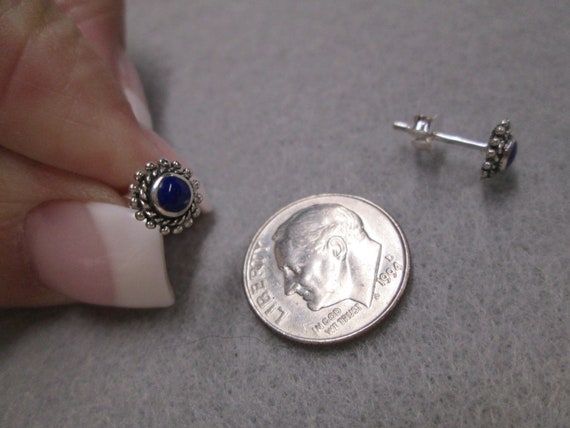 Small Solid 925 Sterling Silver LAPIS Stud Earrin… - image 4