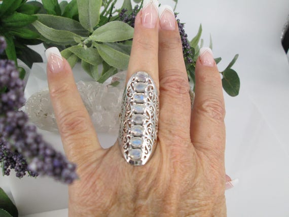 Sterling MOONSTONE Ring>Vintage Moonstone Ring,925 Sterling Silver Genuine Moonstone Ring,Rainbow Moonstone Ring,Fabulous Unique Design