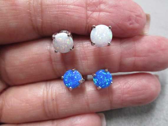 Dainty 925 Sterling OPAL Stud Earrings>Opal Stud earrings,Opal Studs,925 Opal Studs,925 Sterling Opal earrings>Blue Opal OR White Opal