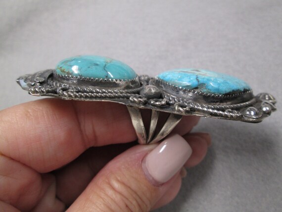 Native American Sterling Genuine Turquoise Ring>9… - image 7