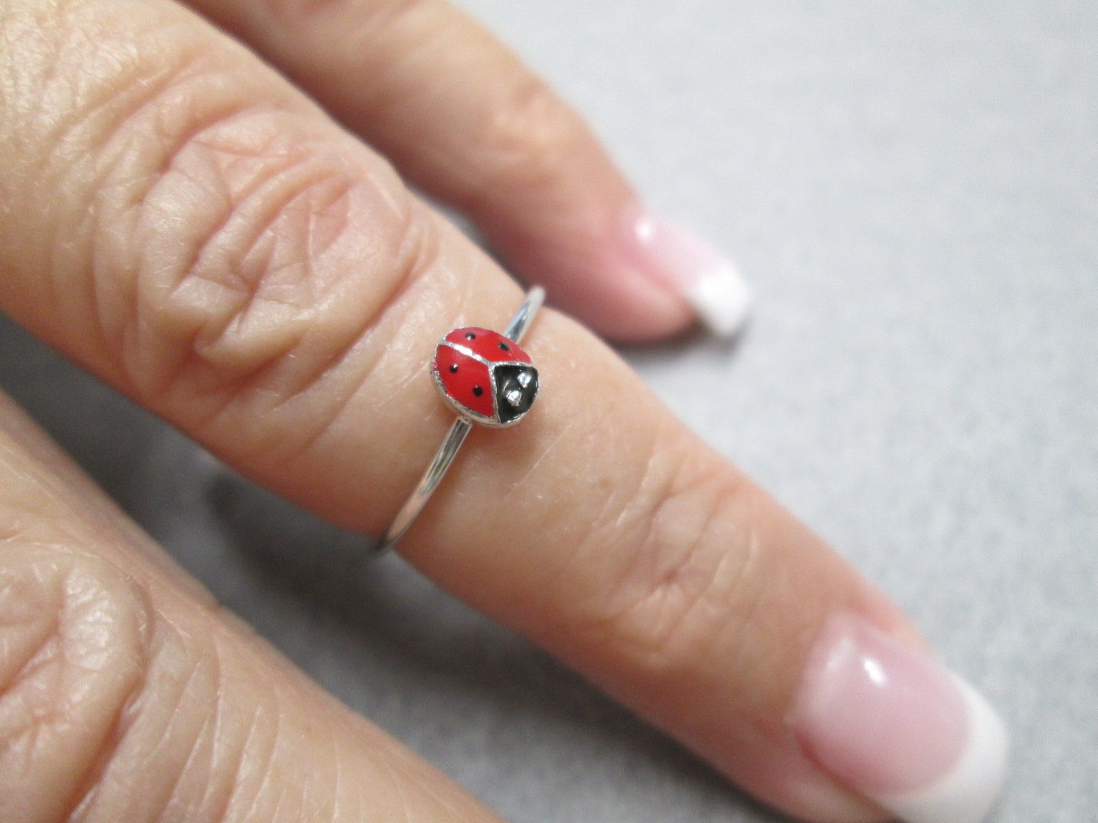 ☆TATIANA☆ Silver 925 Simple Ladybug Ring CR0494 Sterling Silver LADYBUG Ring>ladybug Ring,925 Ladybird Ring