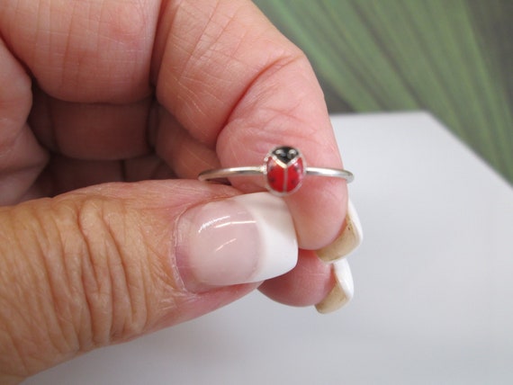 ☆TATIANA☆ Silver 925 Simple Ladybug Ring CR0494 Sterling Silver LADYBUG Ring>ladybug Ring,925 Ladybird Ring
