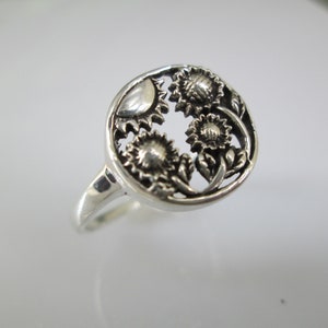 Sterling Silver Sunflower Ring,925 Sunflower Ring,Cutout Ring,Vintage Flower ring,Sterling Silver Flower,Floral ring,925 ring,Sun Ring