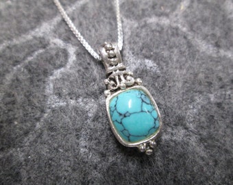 Sterling Turquoise necklace>Turquoise Pendant on 20" 925 Box Chain>Turquoise necklace,925 Sterling Turquoise necklace,Removable Pendant