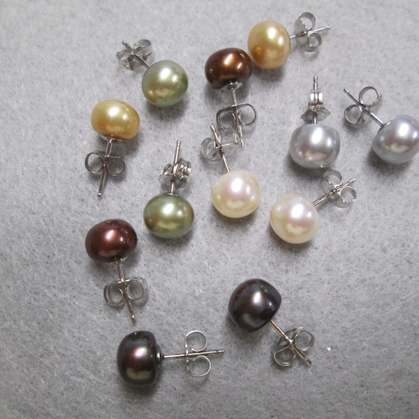 Honora Cultured PEARL Stud Earrings>Sterling Silver Cultured Pearl Earrings,925 Pearl Studs,Genuine Pearl Studs,7-8mm size>Various Colors