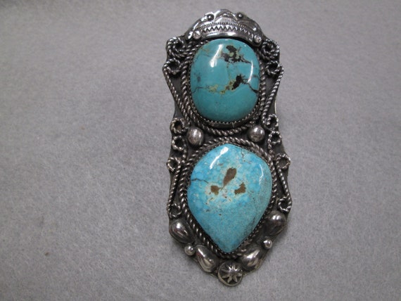Native American Sterling Genuine Turquoise Ring>9… - image 5