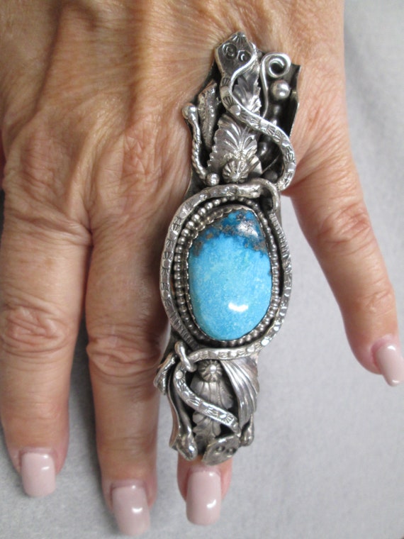 Native American Genuine Turquoise SNAKE Ring>925 … - image 2