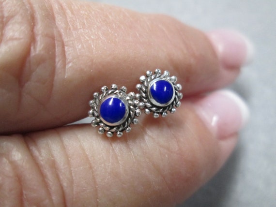 Small Solid 925 Sterling Silver LAPIS Stud Earrin… - image 1