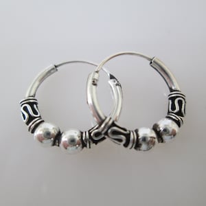 Sterling Silver Small Hoop Earrings&gt;Bali Hoops, 4mm X 14mm&gt;925 Bali Hoop Earrings,Sterling Silver Hoops,Sterling Earrings,Bali,Boho,Hippie