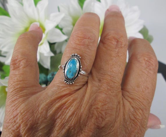 Turquoise Ring>Sterling Silver Genuine Turquoise Ring,Tribal Turquoise Ring,Southwestern Turquoise Ring,925 Turquoise Ring,Turquoise Ring